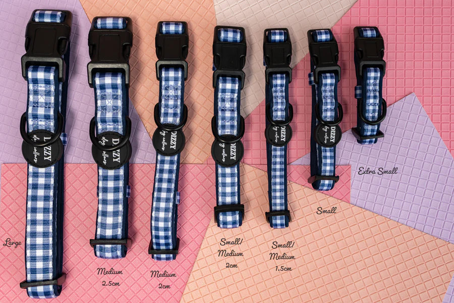Navy Gingham Canvas & Neoprene Dog Collar