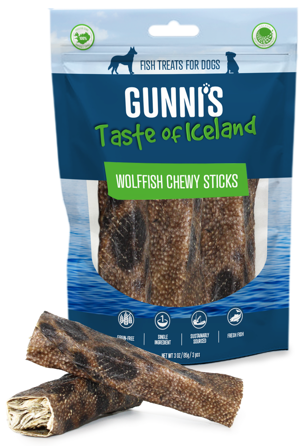 Gunni's Wolffish Chew Sticks 4" Dog Treats 3pcs