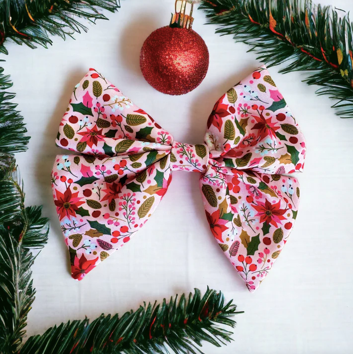 Poinsettia Christmas Sailor Dog Bow Tie