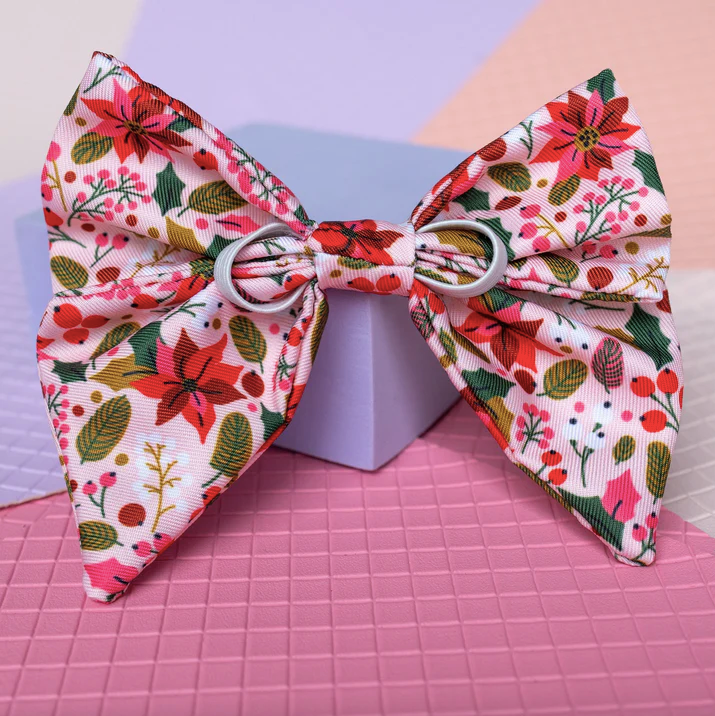 Poinsettia Christmas Sailor Dog Bow Tie