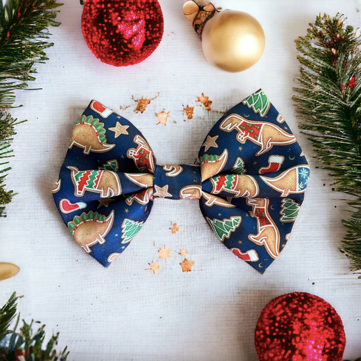 Dinosaur Christmas Dog Bow Tie