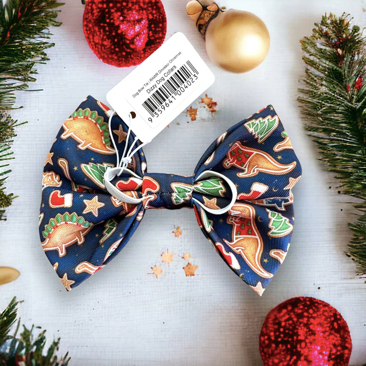 Dinosaur Christmas Dog Bow Tie