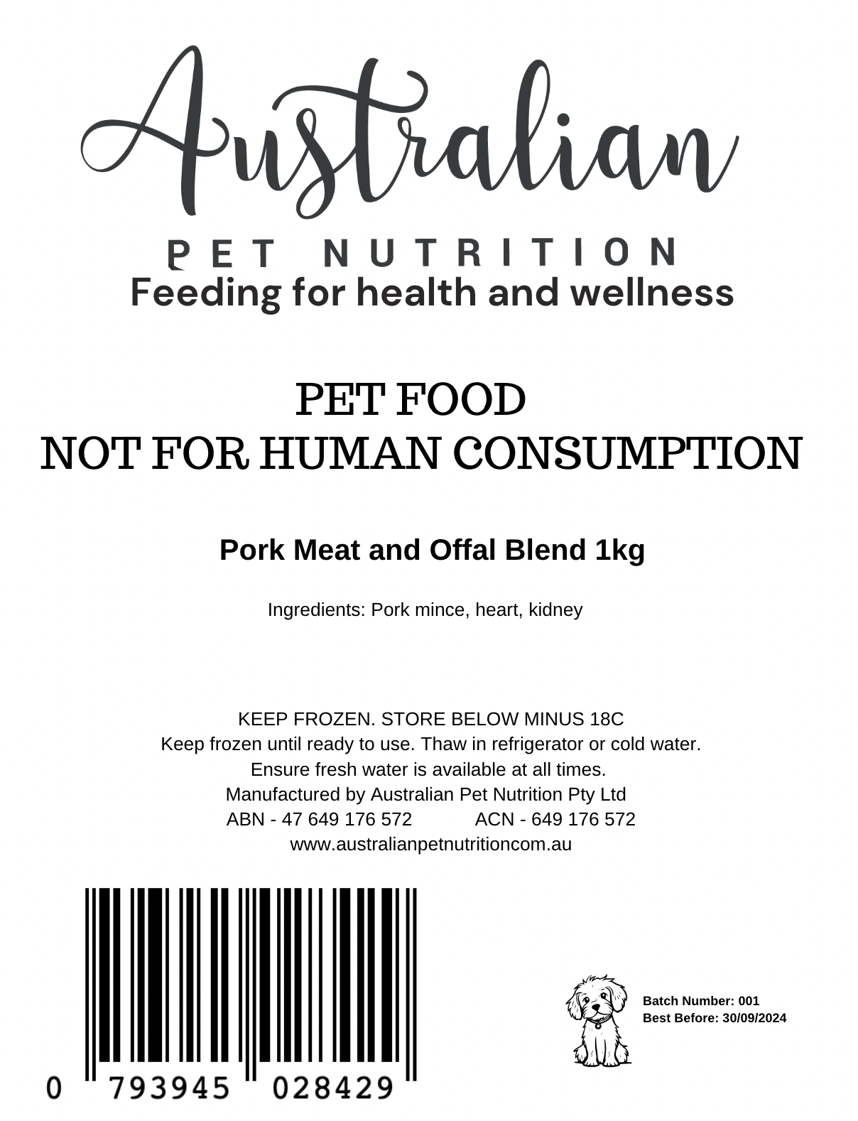 Australian Pet Nutrition Meat & Offal Blend 1kg