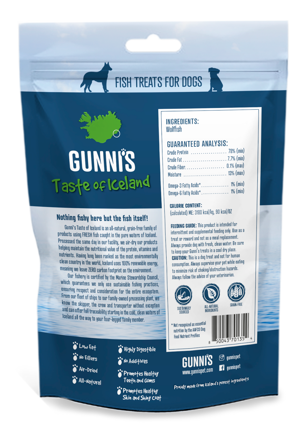 Gunni's Wolffish Chew Sticks 4" Dog Treats 3pcs