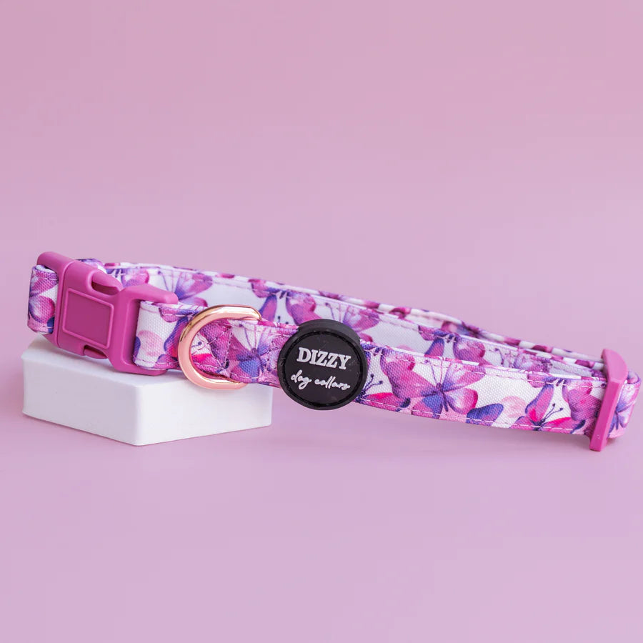 Candy Sky Butterfly Pink Canvas & Neoprene Dog Collar