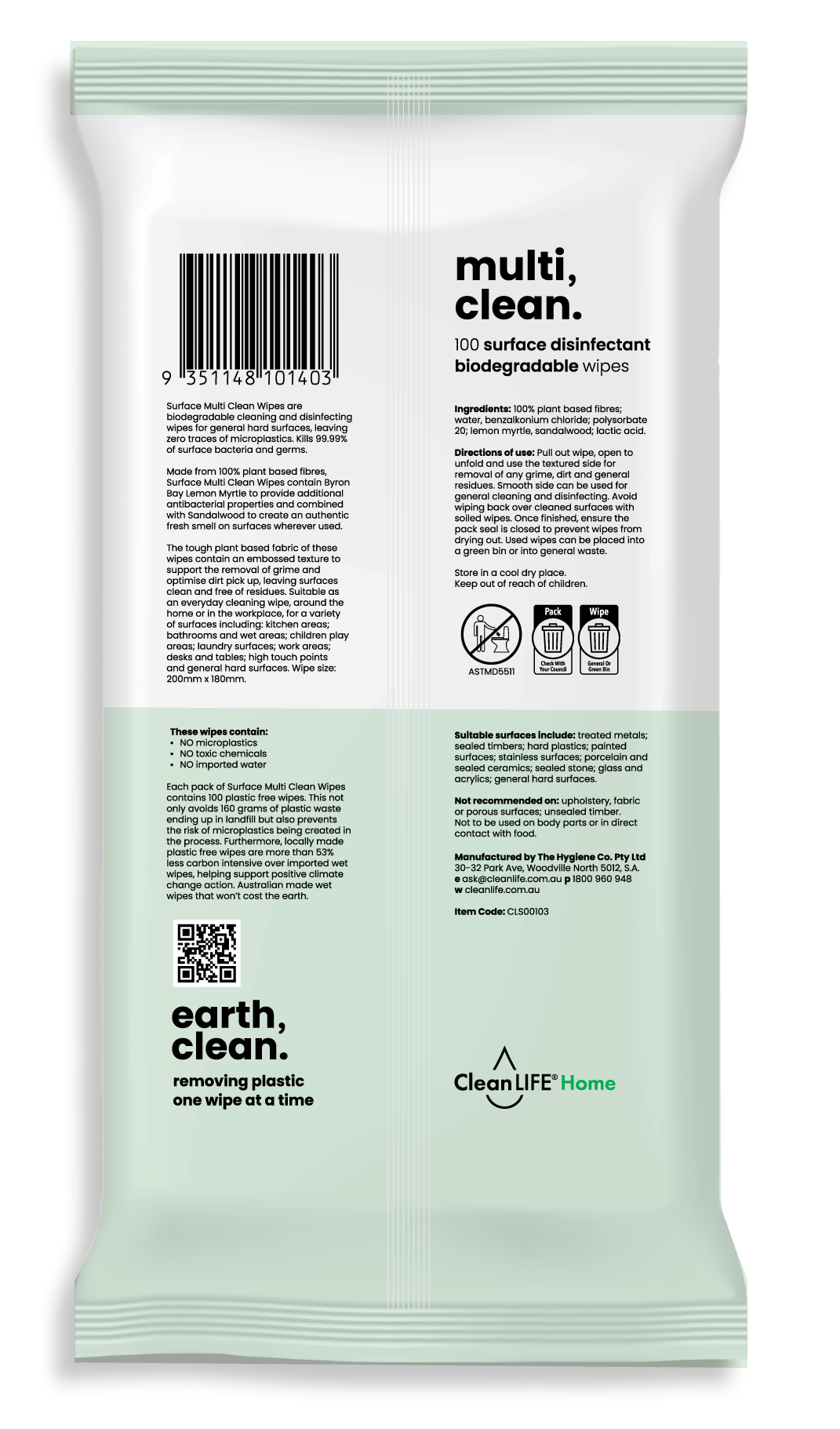 Cleanlife Surface Multi Clean Wipes 100pk