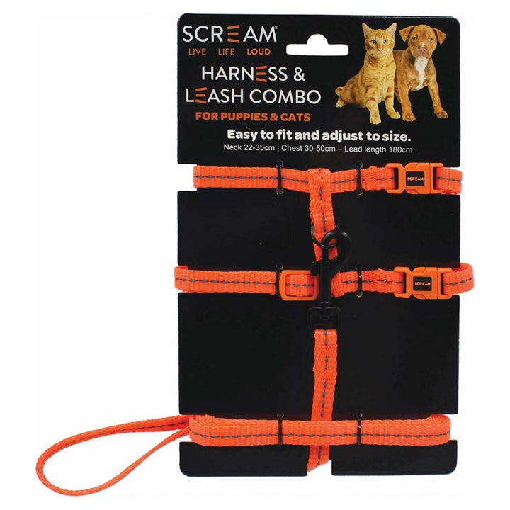 Scream Reflective Nylon Cat/Puppy 1cm Harness w/Leash