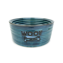 Barkley & Bella Ceramic Bowl Woof Glazed Blue